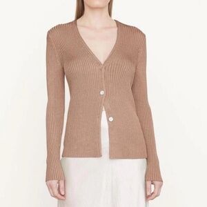 Vince Brown Ribbed Knit Cardigan Sweater Size M Button Front Long Sleeve